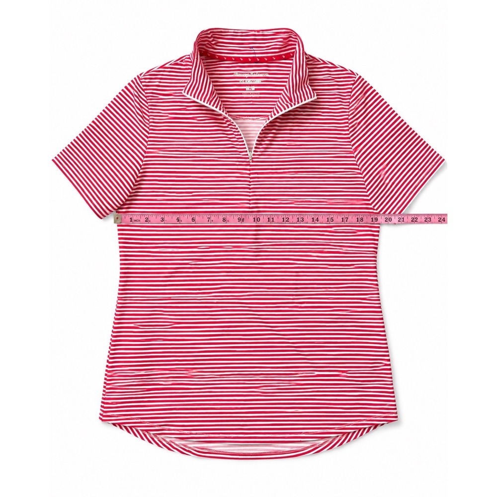 Tommy Bahama IslandZone Red White Striped Quarter Zip Polo Shirt Womens Medium - Picture 6 of 8